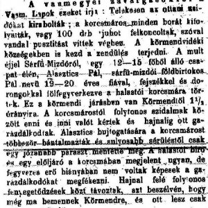 Részlet a „Zsidóellenes zavargások.” c. cikkből (Forrás: Pesti Hírlap, 1883. 09. 04., 3- 4. o.)
